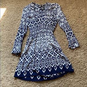 Navy and white patterned dress